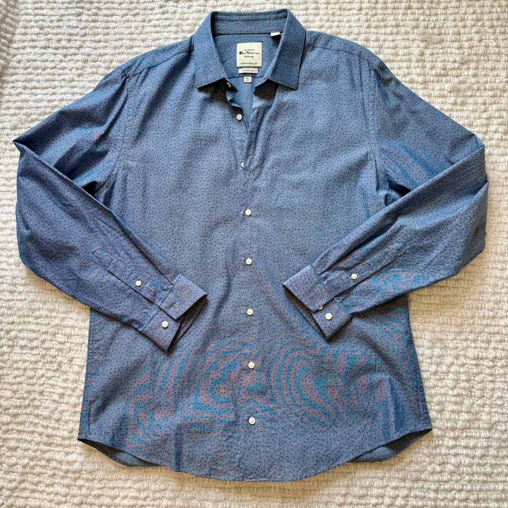 Ben Sherman Men's Blue Patterned Stretch Skinny Fit Button Up Shirt Size 16 1/2